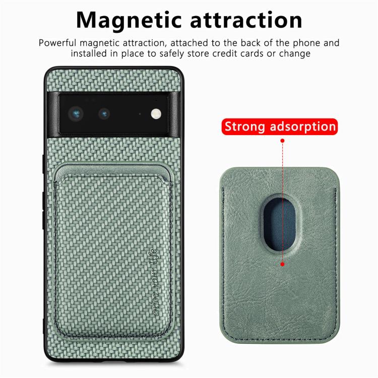 For Google Pixel 6 Carbon Fiber Leather Card Magsafe Phone Case(Green) by bashfashion
