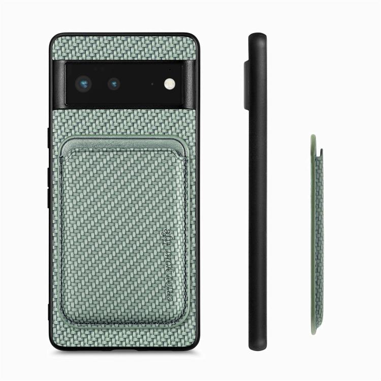For Google Pixel 6 Carbon Fiber Leather Card Magsafe Phone Case(Green) by bashfashion