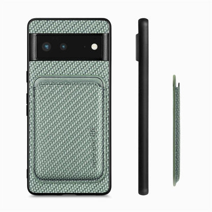 For Google Pixel 6 Carbon Fiber Leather Card Magsafe Phone Case(Green) by bashfashion
