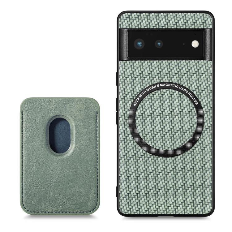 For Google Pixel 6 Carbon Fiber Leather Card Magsafe Phone Case(Green) by bashfashion