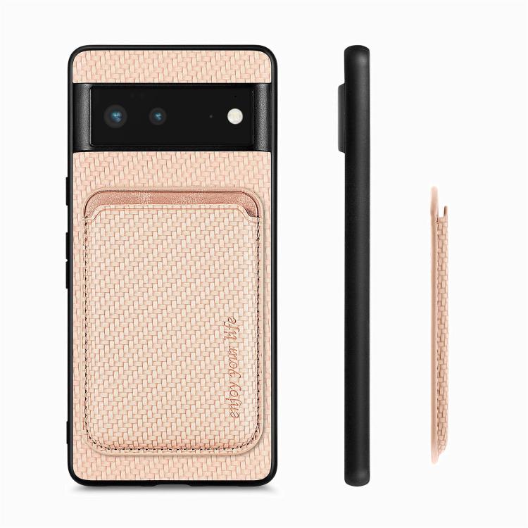 For Google Pixel 6 Carbon Fiber Leather Card Magsafe Phone Case(Khaki) by bashfashion
