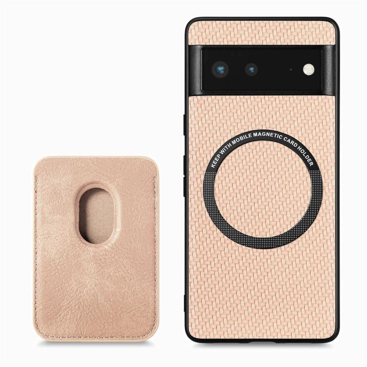 For Google Pixel 6 Carbon Fiber Leather Card Magsafe Phone Case(Khaki) by bashfashion
