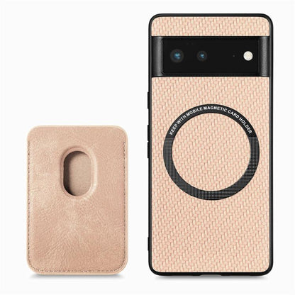 For Google Pixel 6 Carbon Fiber Leather Card Magsafe Phone Case(Khaki) by bashfashion
