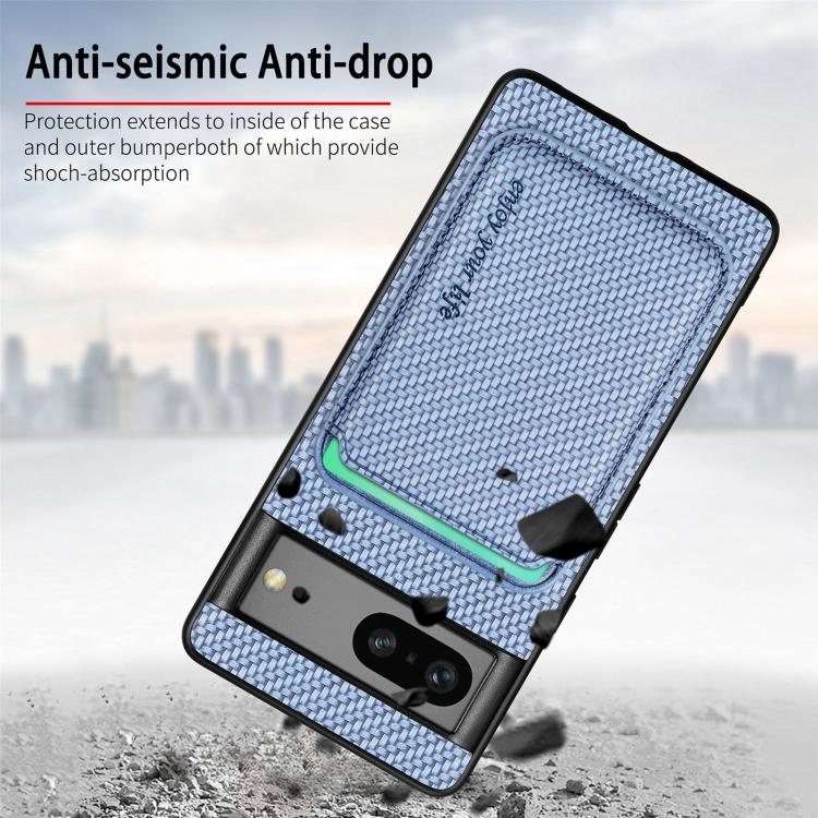 For Google Pixel 7 Carbon Fiber Leather Card Magsafe Phone Case(Green) by bashfashion