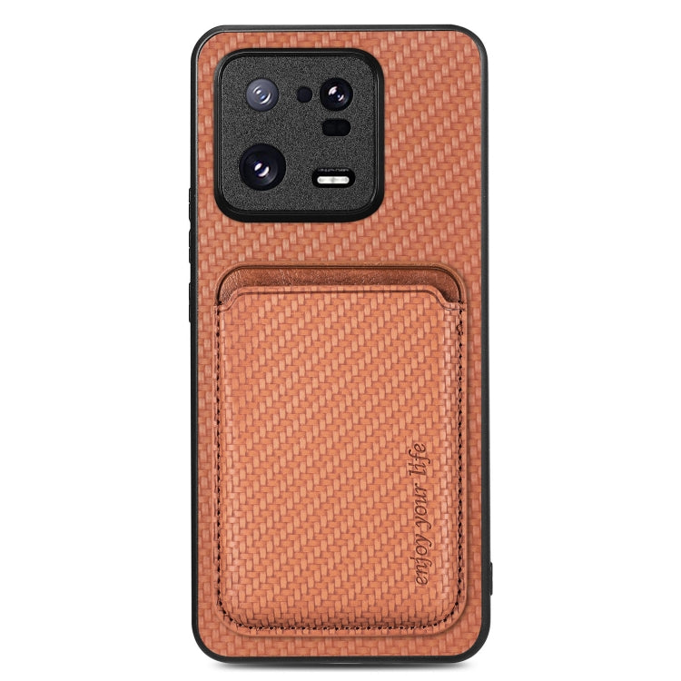 For Xiaomi 13 Pro Carbon Fiber Leather Card Magnetic Phone Case(Brown) by bashfashion