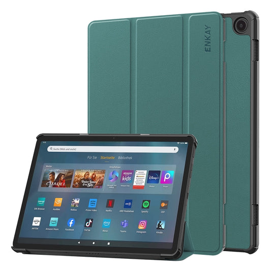 For Amazon Fire Max 11 ENKAY Tri-fold Custer Texture Leather Smart Tablet Case(Dark Green) by ENKAY