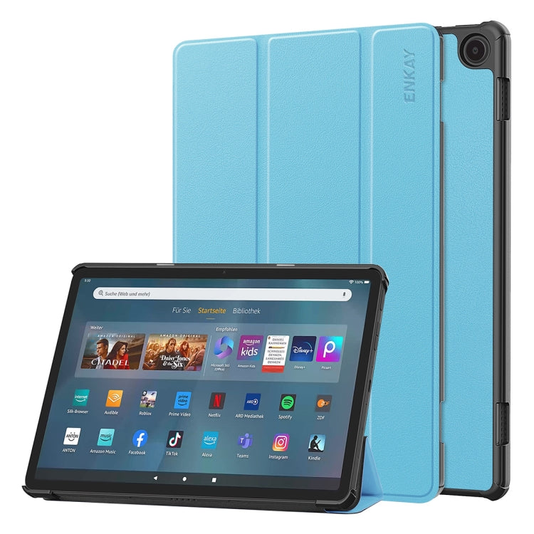 For Amazon Fire Max 11 ENKAY Tri-fold Custer Texture Leather Smart Tablet Case(Light Blue) by ENKAY
