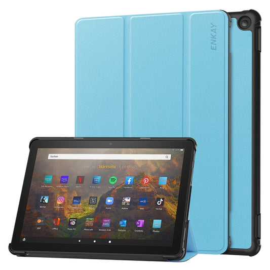 For Amazon Fire HD 10 2023 ENKAY ENKAY Tri-fold Custer Texture Leather Smart Tablet Case(Light Blue) by ENKAY