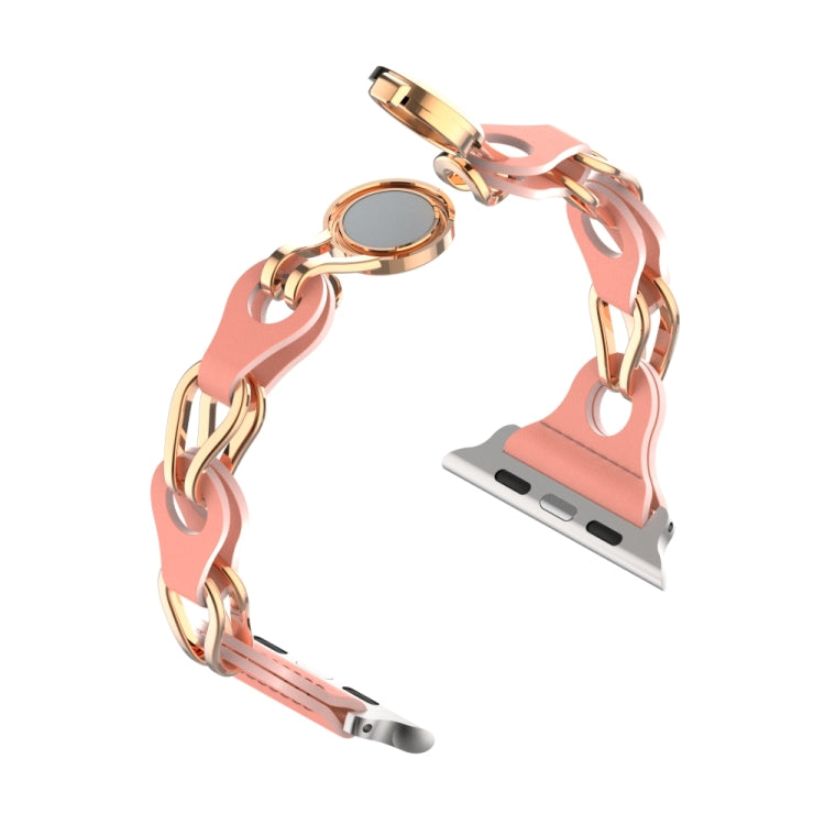 For Apple Watch 2 38mm Hollow Leather Chain Magnetic Buckle Watch Band(Red) by bashfashion