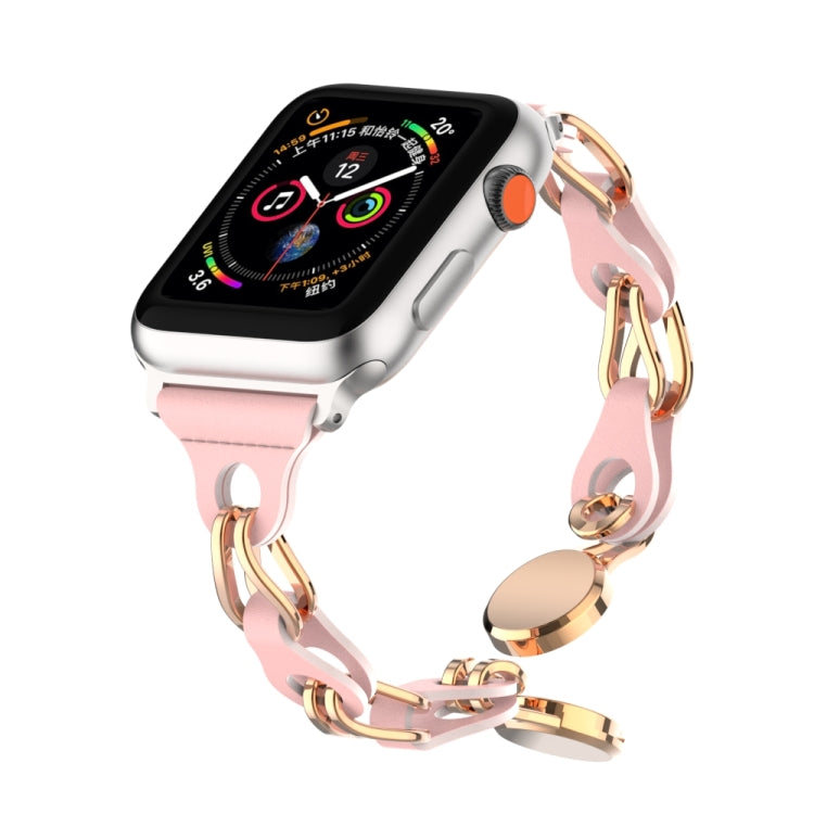 For Apple Watch 2 42mm Hollow Leather Chain Magnetic Buckle Watch Band(Pink) by bashfashion