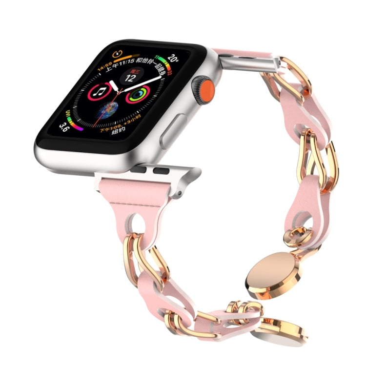 For Apple Watch 3 42mm Hollow Leather Chain Magnetic Buckle Watch Band(Pink) by bashfashion