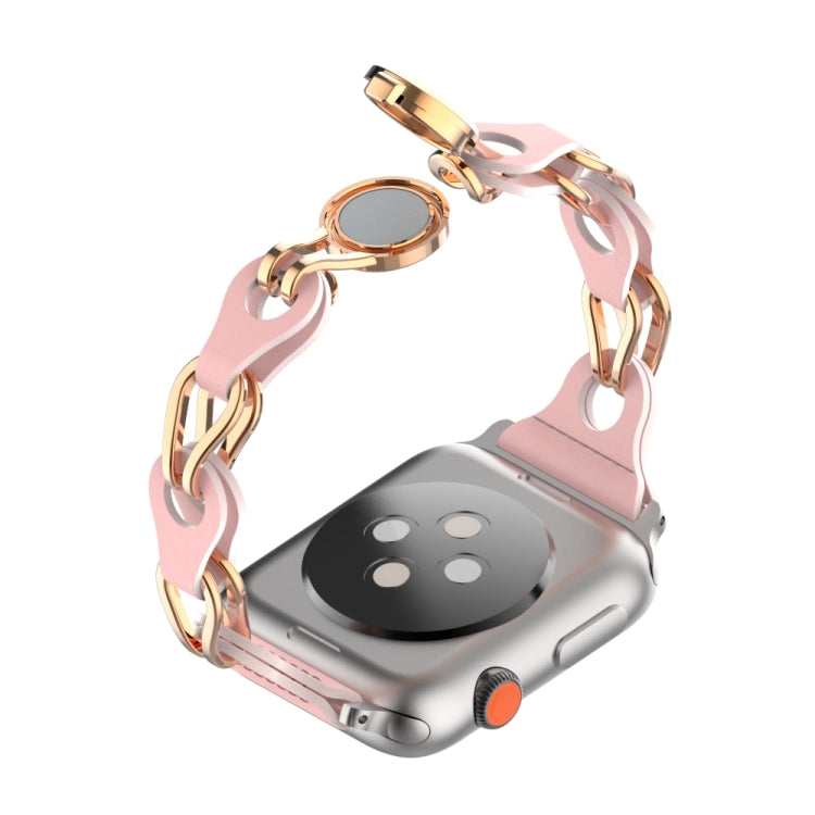 For Apple Watch 3 42mm Hollow Leather Chain Magnetic Buckle Watch Band(Pink) by bashfashion