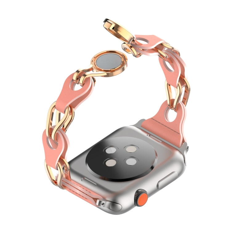 For Apple Watch 4 44mm Hollow Leather Chain Magnetic Buckle Watch Band(Red) by bashfashion