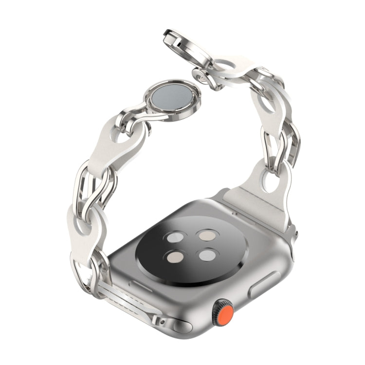 For Apple Watch 5 44mm Hollow Leather Chain Magnetic Buckle Watch Band(White) by bashfashion