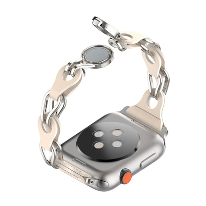For Apple Watch 5 44mm Hollow Leather Chain Magnetic Buckle Watch Band(Starlight Color) by bashfashion