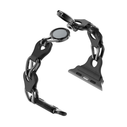 For Apple Watch 6 40mm Hollow Leather Chain Magnetic Buckle Watch Band(Black) by bashfashion