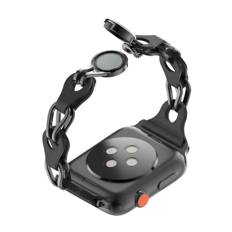 For Apple Watch 6 40mm Hollow Leather Chain Magnetic Buckle Watch Band(Black) by bashfashion