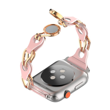 For Apple Watch SE 44mm Hollow Leather Chain Magnetic Buckle Watch Band(Pink) by bashfashion