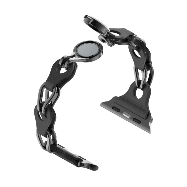 For Apple Watch SE 2022 40mm Hollow Leather Chain Magnetic Buckle Watch Band(Black) by bashfashion