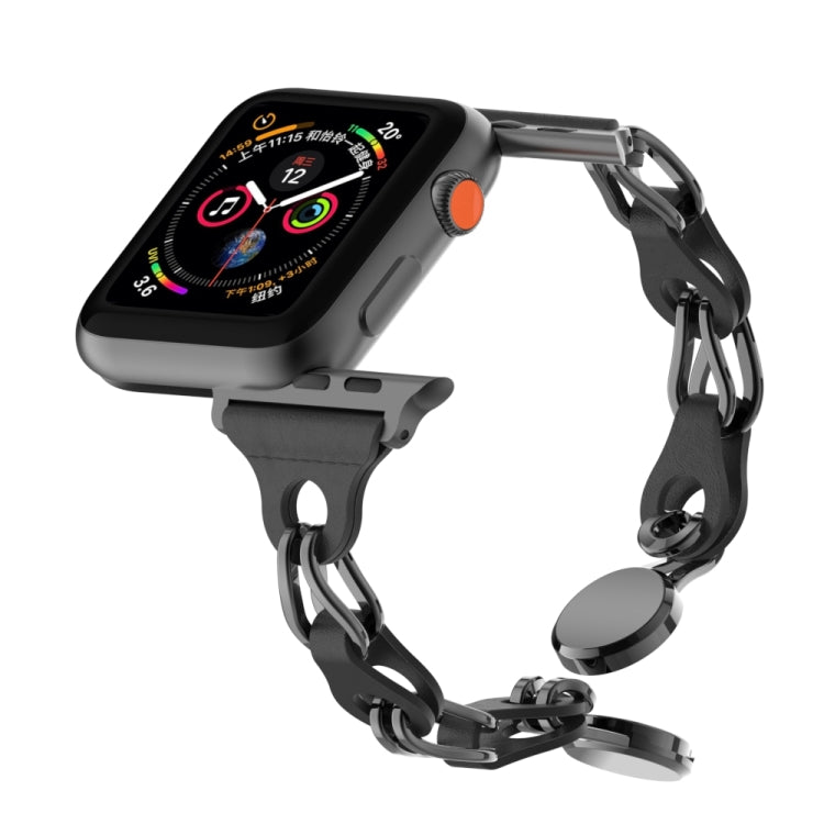 For Apple Watch 7 41mm Hollow Leather Chain Magnetic Buckle Watch Band(Black) by bashfashion