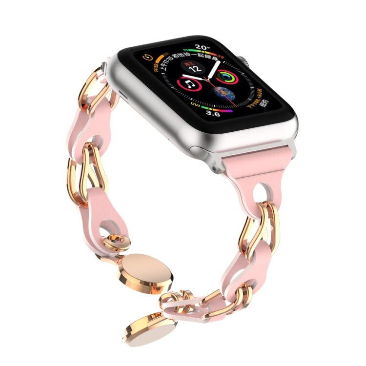 For Apple Watch 8 41mm Hollow Leather Chain Magnetic Buckle Watch Band(Pink) by bashfashion