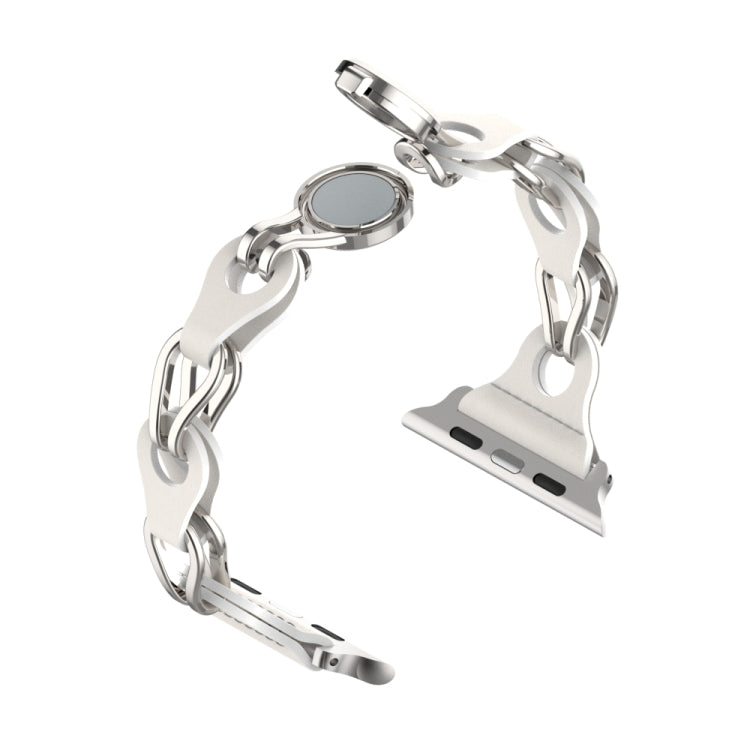 For Apple Watch Ultra 49mm Hollow Leather Chain Magnetic Buckle Watch Band(White) by bashfashion