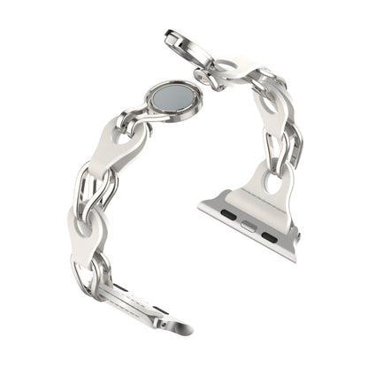 For Apple Watch Ultra 49mm Hollow Leather Chain Magnetic Buckle Watch Band(White) by bashfashion