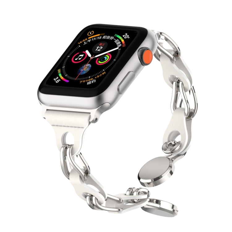 For Apple Watch Ultra 49mm Hollow Leather Chain Magnetic Buckle Watch Band(White) by bashfashion
