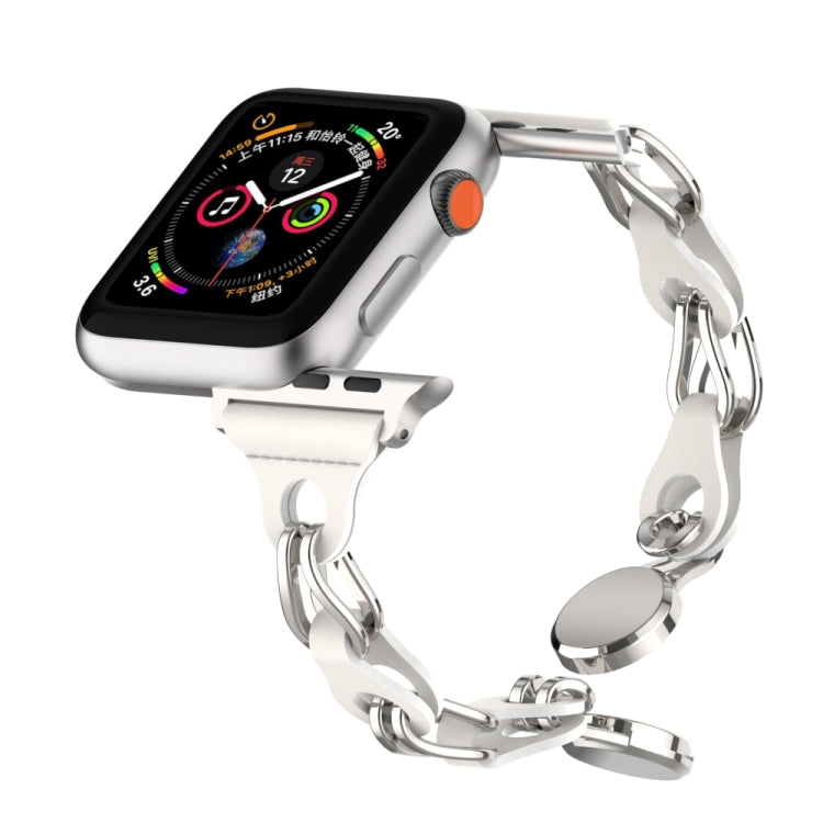 For Apple Watch Ultra 49mm Hollow Leather Chain Magnetic Buckle Watch Band(White) by bashfashion
