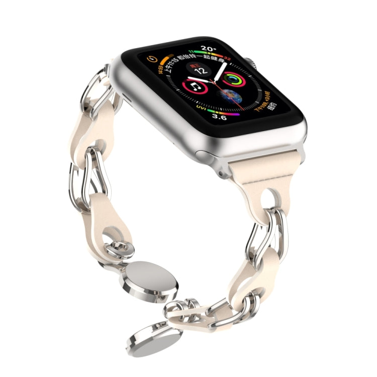 For Apple Watch Ultra 49mm Hollow Leather Chain Magnetic Buckle Watch Band(Starlight Color) by bashfashion