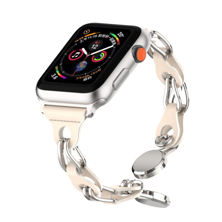 For Apple Watch Ultra 49mm Hollow Leather Chain Magnetic Buckle Watch Band(Starlight Color) by bashfashion
