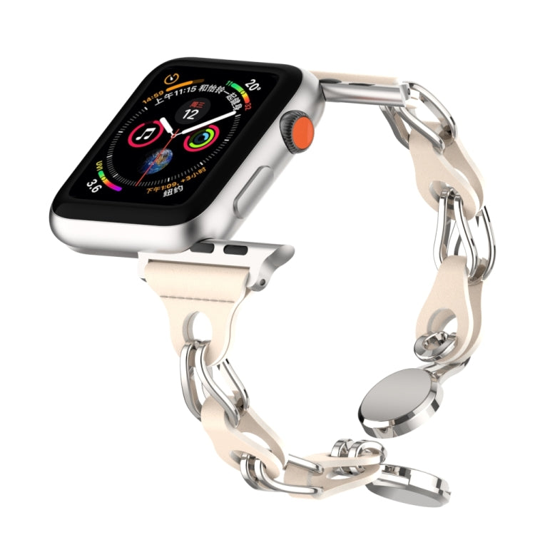 For Apple Watch Ultra 49mm Hollow Leather Chain Magnetic Buckle Watch Band(Starlight Color) by bashfashion