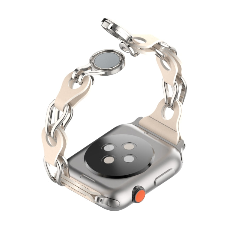For Apple Watch Ultra 49mm Hollow Leather Chain Magnetic Buckle Watch Band(Starlight Color) by bashfashion