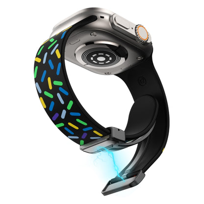 For Apple Watch Ultra 49mm Rainbow Dots Silicone Magnetic Black Buckle Watch Band(Black) by bashfashion