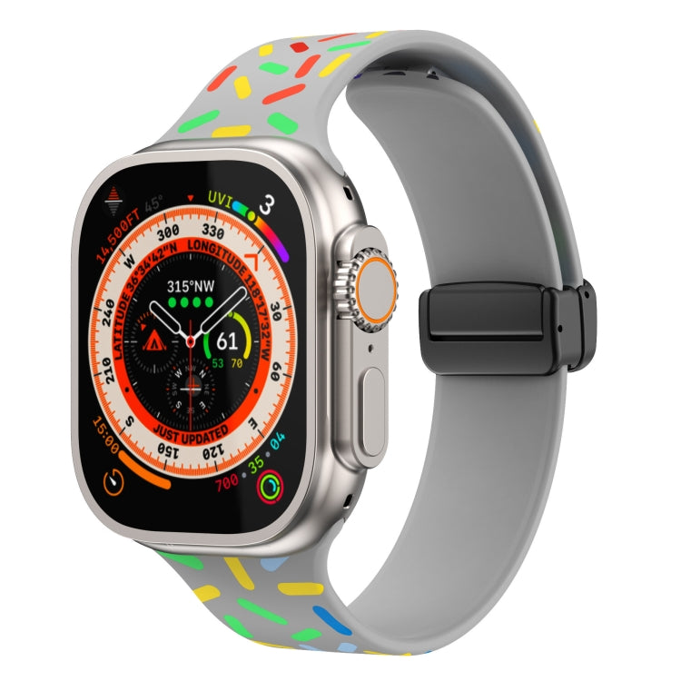 For Apple Watch Ultra 49mm Rainbow Dots Silicone Magnetic Black Buckle Watch Band(Gray) by bashfashion