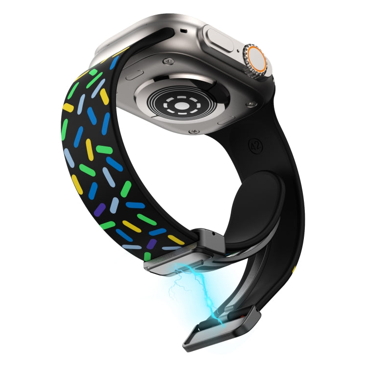 For Apple Watch 8 45mm Rainbow Dots Silicone Magnetic Black Buckle Watch Band(Black) by bashfashion