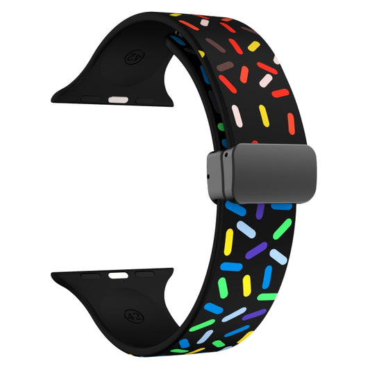 For Apple Watch 7 45mm Rainbow Dots Silicone Magnetic Black Buckle Watch Band(Black) by bashfashion