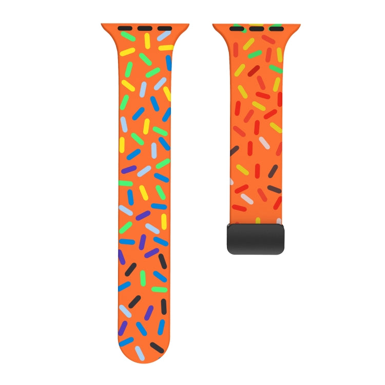 For Apple Watch 7 45mm Rainbow Dots Silicone Magnetic Black Buckle Watch Band(Orange) by bashfashion