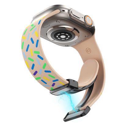 For Apple Watch SE 2022 44mm Rainbow Dots Silicone Magnetic Black Buckle Watch Band(Pink) by bashfashion