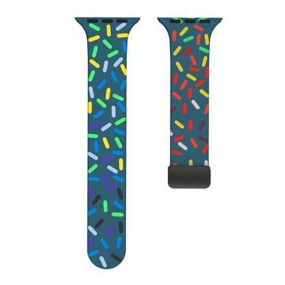 For Apple Watch SE 2022 44mm Rainbow Dots Silicone Magnetic Black Buckle Watch Band(Blue) by bashfashion