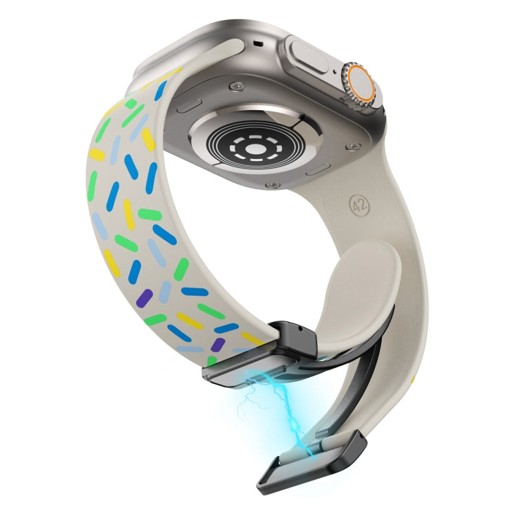 For Apple Watch SE 44mm Rainbow Dots Silicone Magnetic Black Buckle Watch Band(Starlight Color) by bashfashion