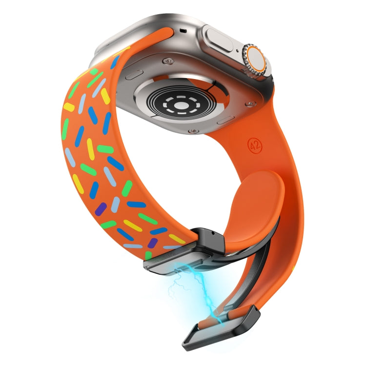 For Apple Watch 6 40mm Rainbow Dots Silicone Magnetic Black Buckle Watch Band(Orange) by bashfashion