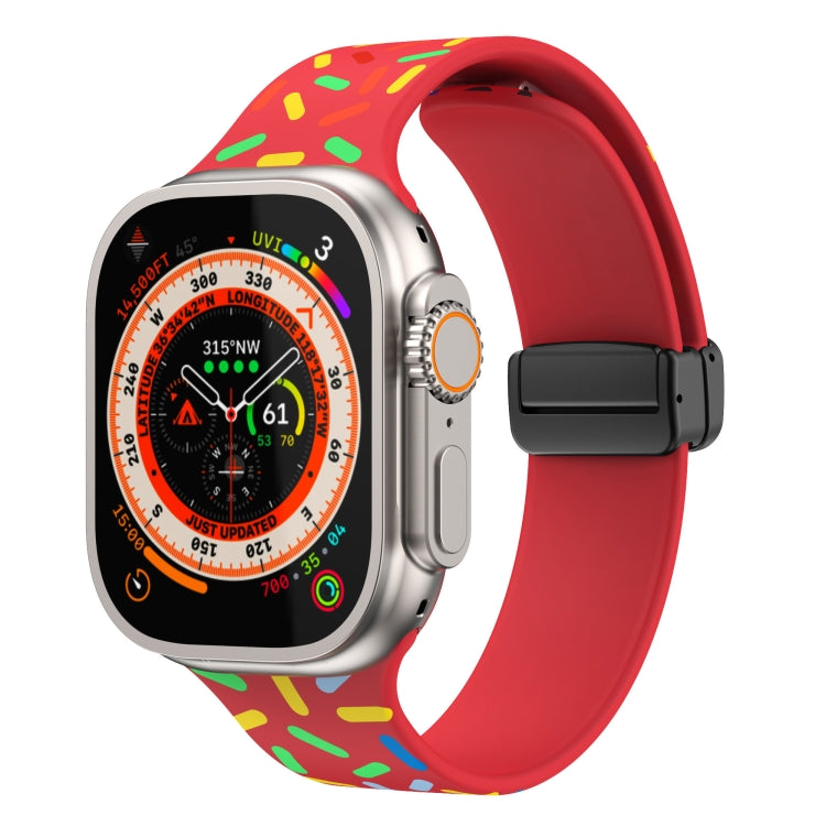 For Apple Watch 5 44mm Rainbow Dots Silicone Magnetic Black Buckle Watch Band(Red) by bashfashion