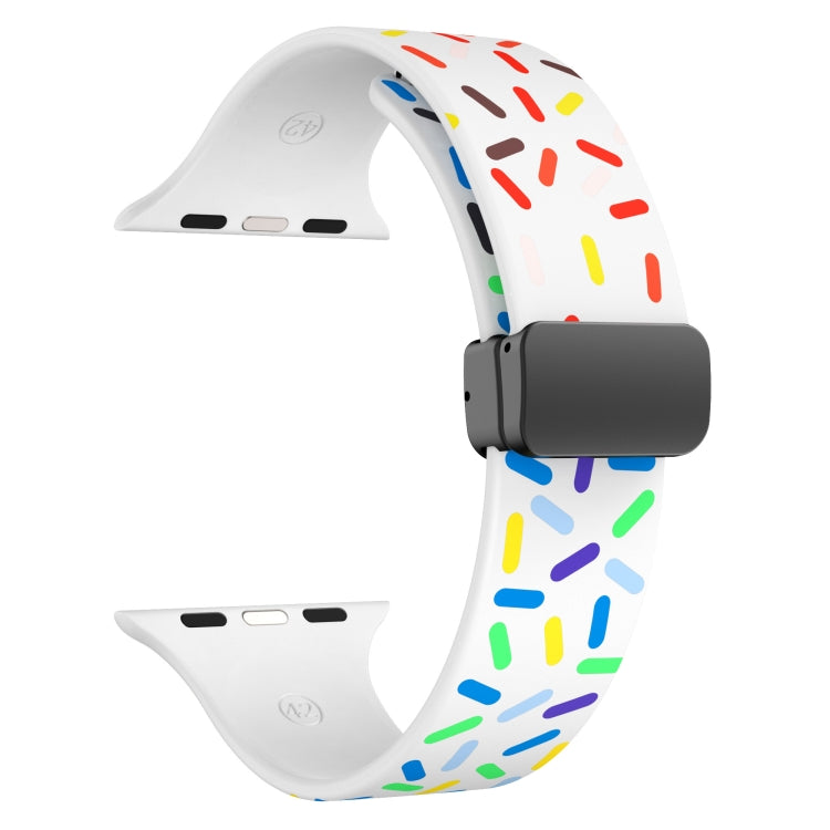 For Apple Watch 3 38mm Rainbow Dots Silicone Magnetic Black Buckle Watch Band(White) by bashfashion
