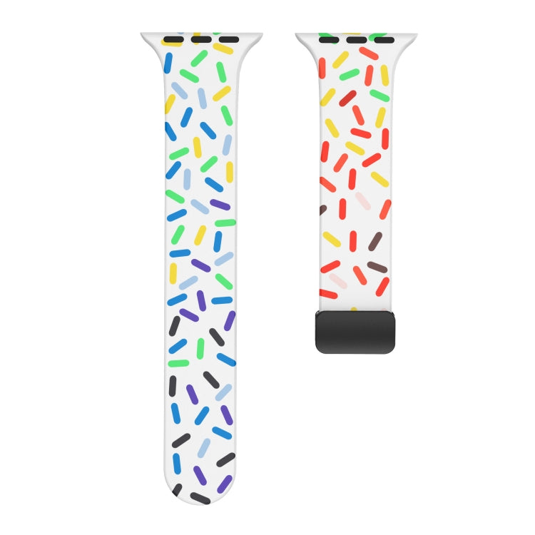 For Apple Watch 3 38mm Rainbow Dots Silicone Magnetic Black Buckle Watch Band(White) by bashfashion