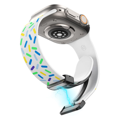 For Apple Watch 3 42mm Rainbow Dots Silicone Magnetic Black Buckle Watch Band(White) by bashfashion