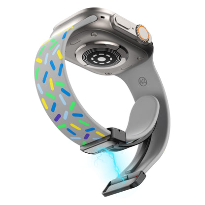 For Apple Watch 3 42mm Rainbow Dots Silicone Magnetic Black Buckle Watch Band(Gray) by bashfashion