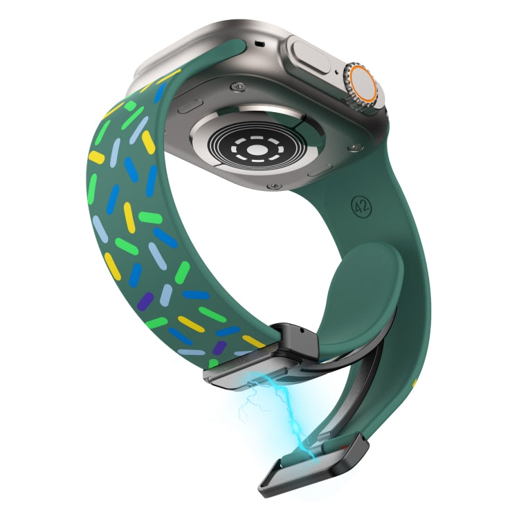 For Apple Watch 3 42mm Rainbow Dots Silicone Magnetic Black Buckle Watch Band(Green) by bashfashion