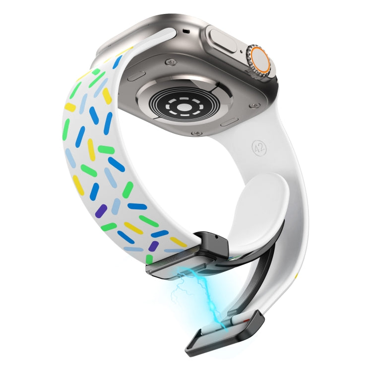 For Apple Watch 2 42mm Rainbow Dots Silicone Magnetic Black Buckle Watch Band(White) by bashfashion