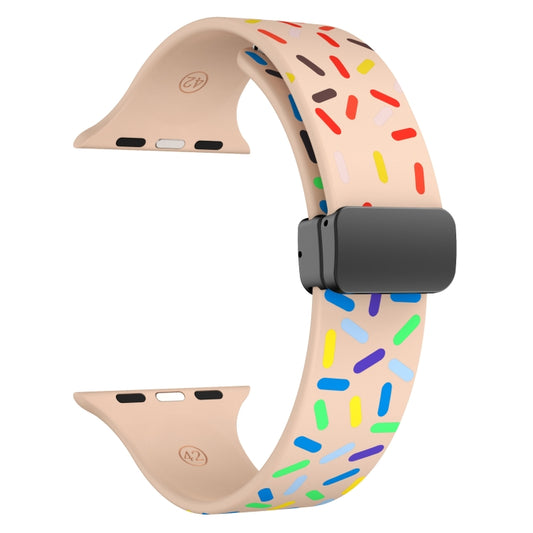 For Apple Watch 2 42mm Rainbow Dots Silicone Magnetic Black Buckle Watch Band(Pink) by bashfashion